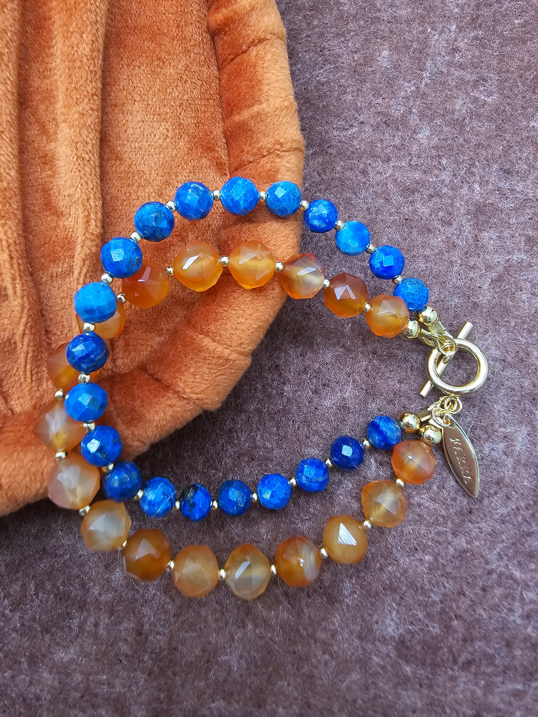 Lapis With Orange Agate Double Layers Bracelet SB010
