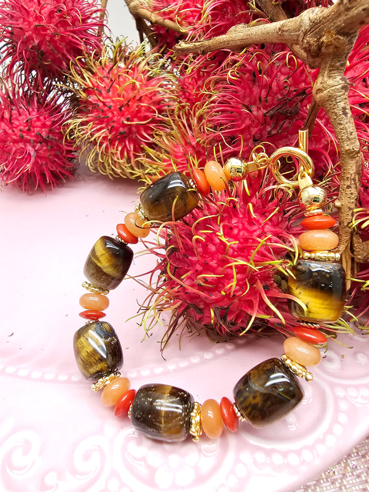 Tiger-eye Stone With Orange Gemstone Bracelet SB002