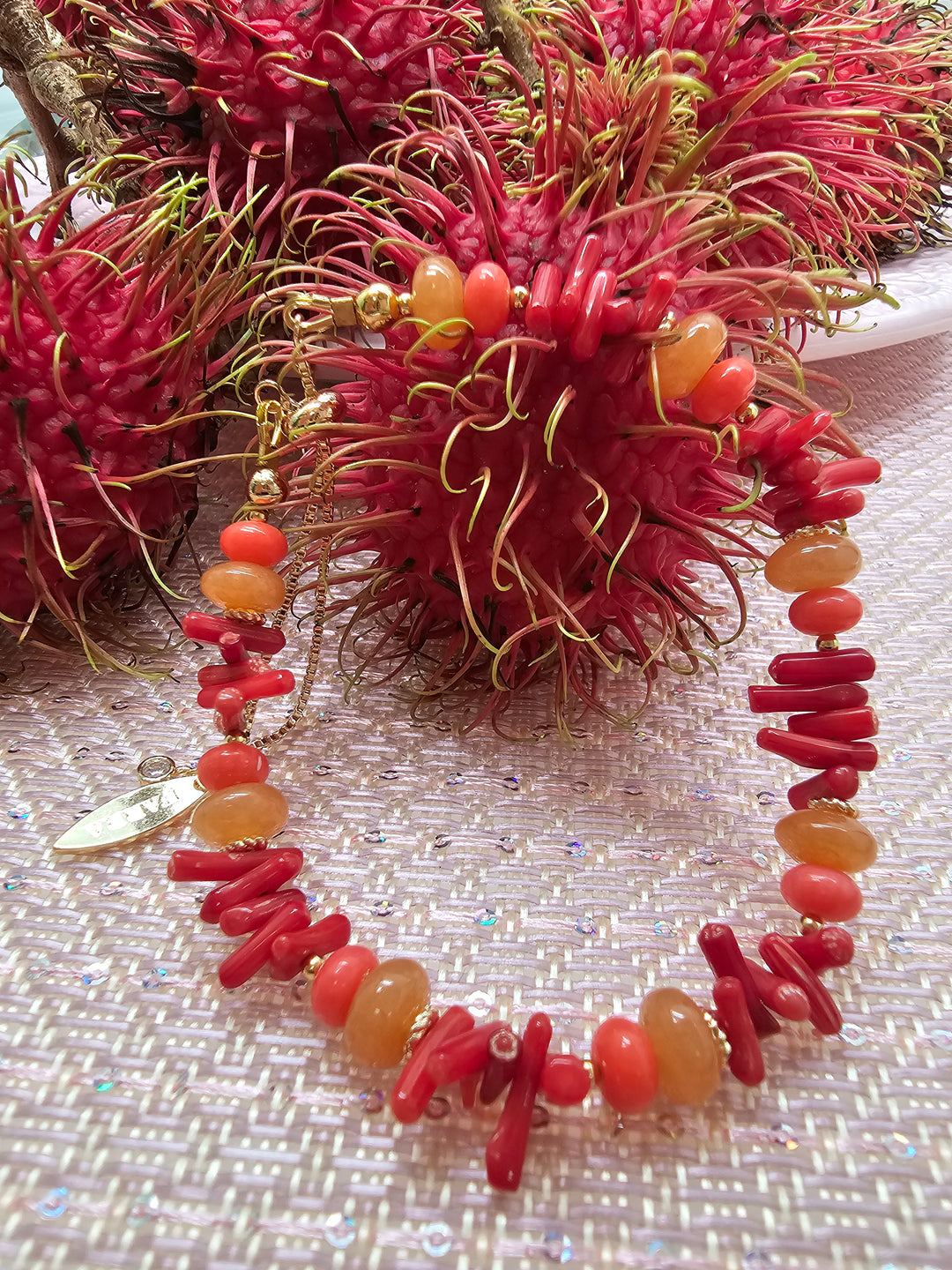 Bamboo Coral & Orange Aventurine Mixed Bracelet SB001