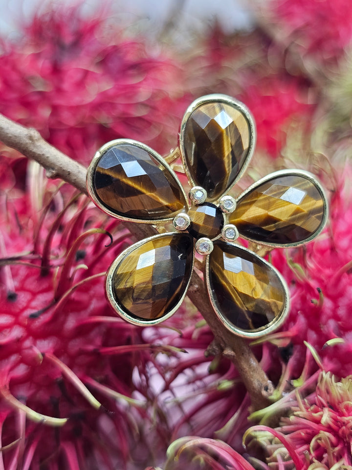 Flower Shaped Tiger-eye Stone Cocktail Ring SR003