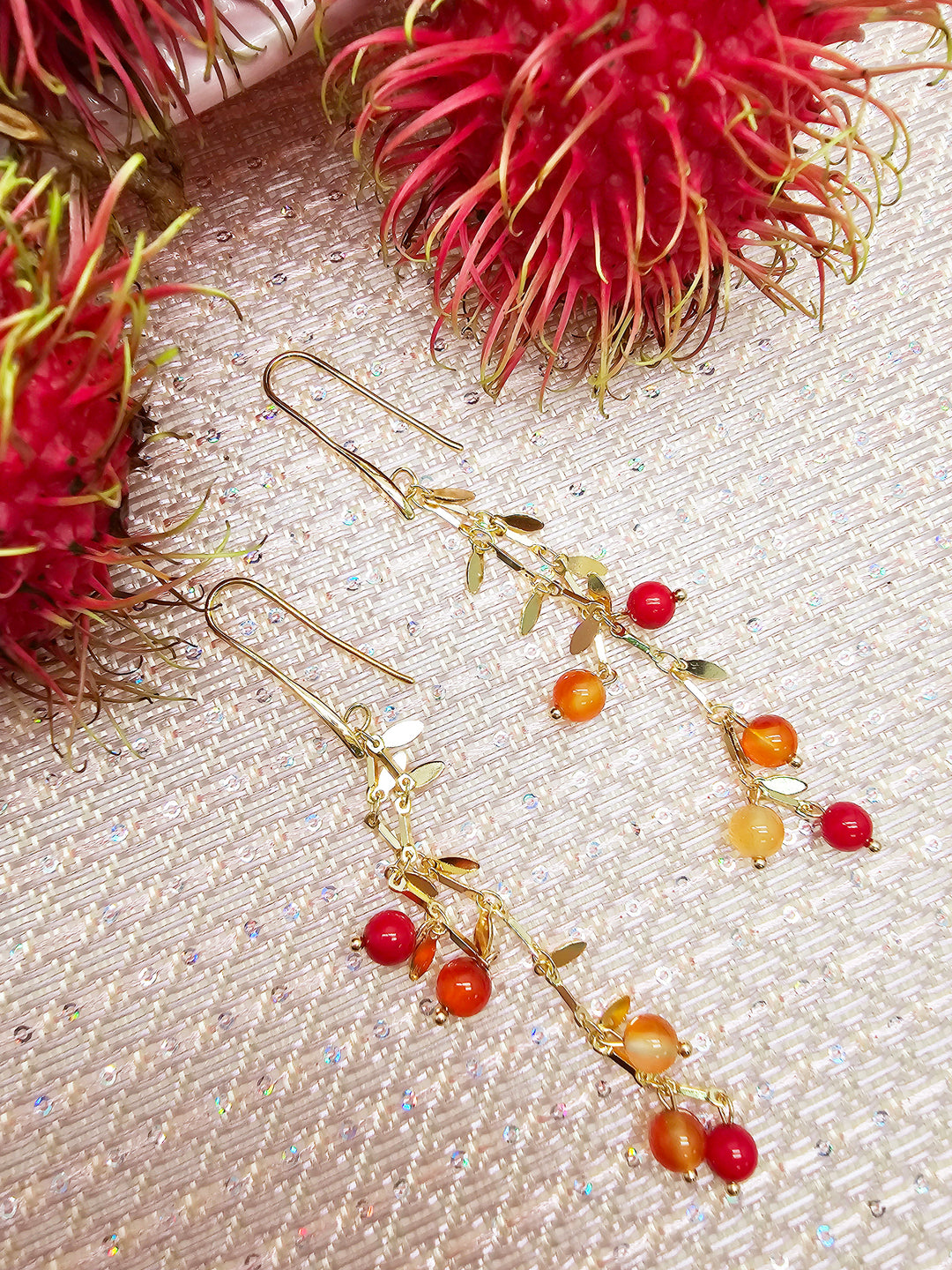 Red Bamboo Coral Orange Agate Drop Earrings SE004