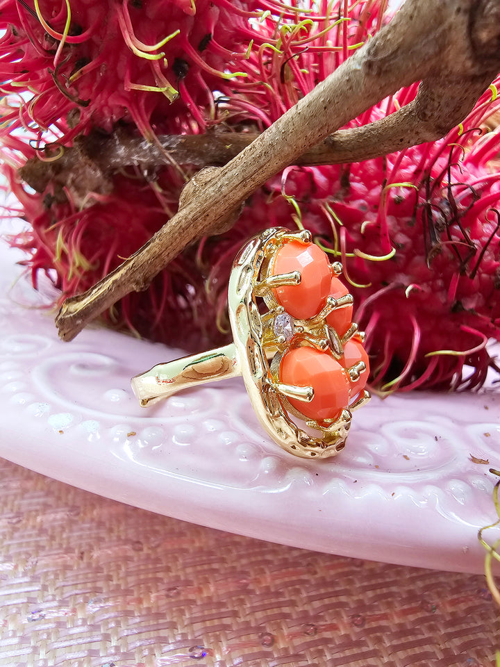 Orange Jade With Zircon Statement Ring SR001