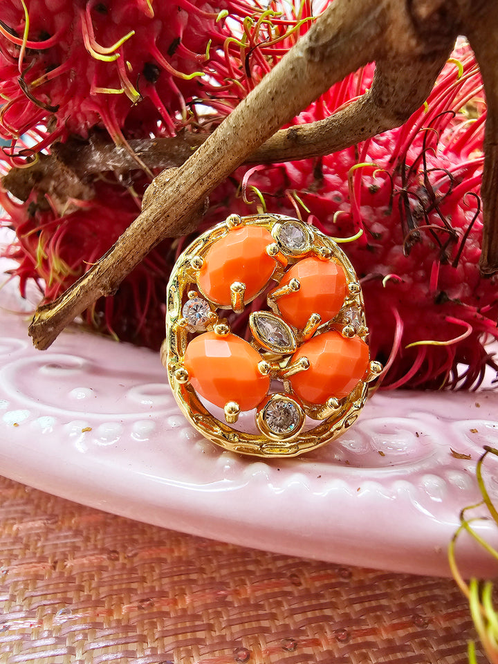 Orange Jade With Zircon Statement Ring SR001