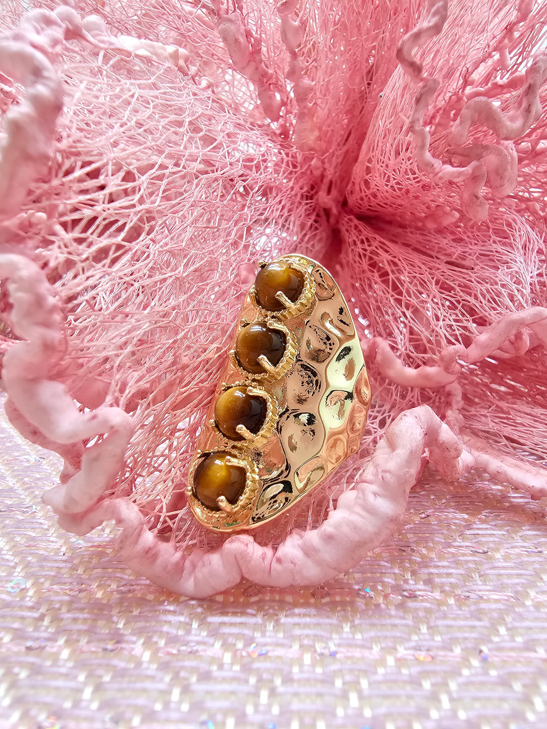 Tiger-eye Stone Chunky Statement Gold Ring SR002