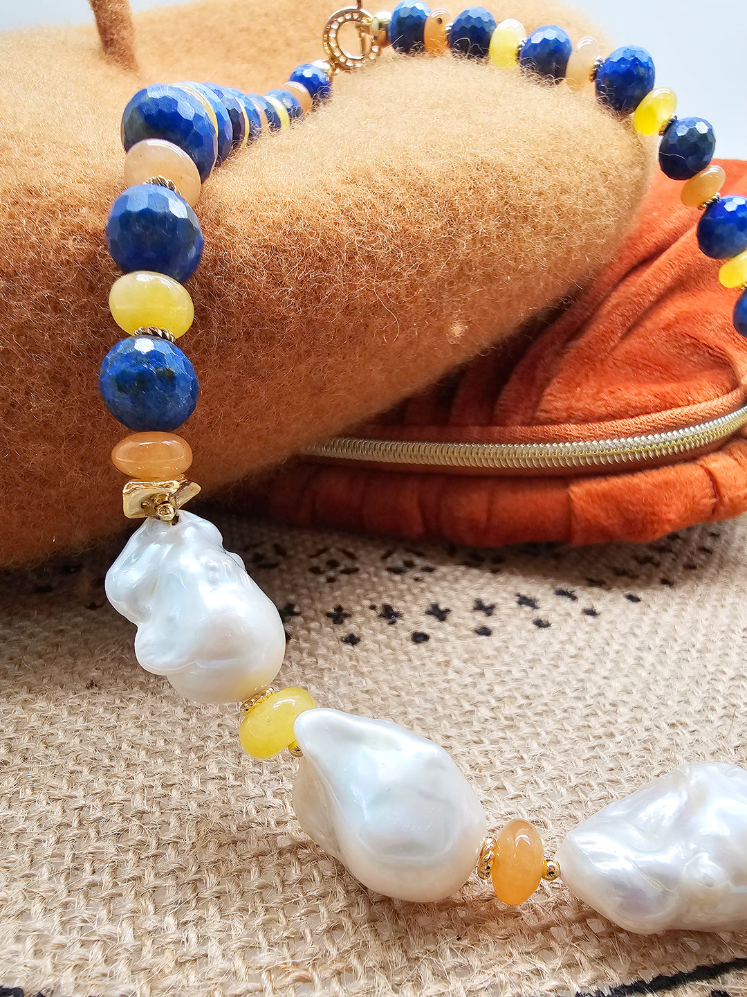 Artistic Lapis And Colorful Gemstone With Baroque Pearls Statement Necklace SN019