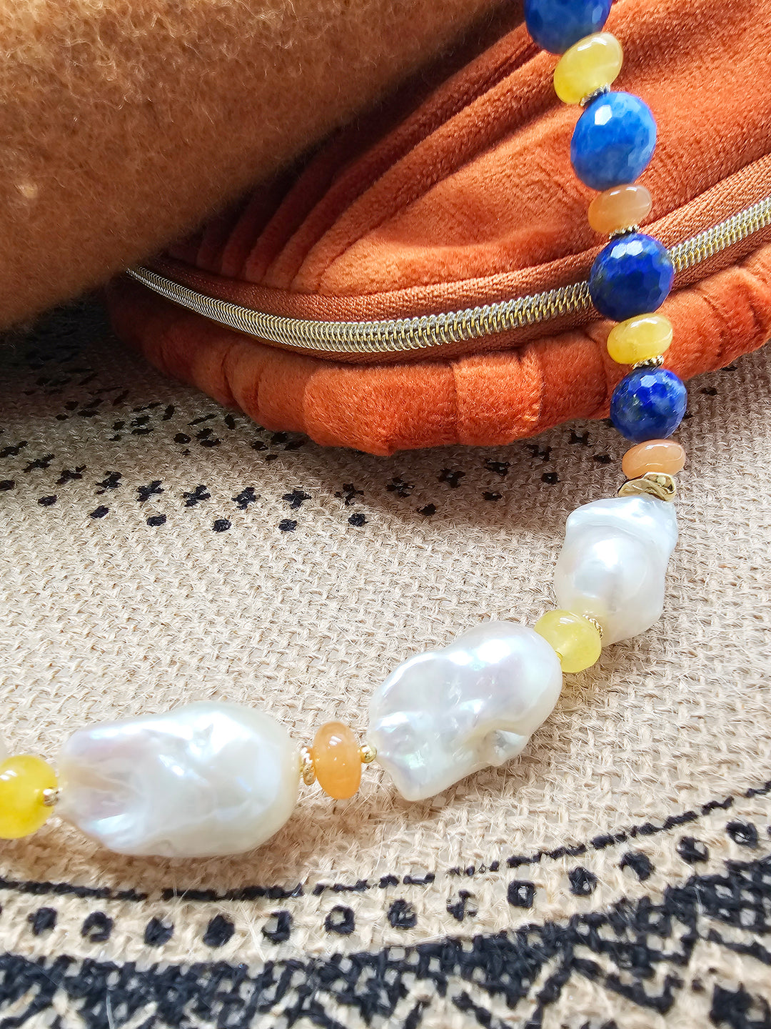 Artistic Lapis And Colorful Gemstone With Baroque Pearls Statement Necklace SN019
