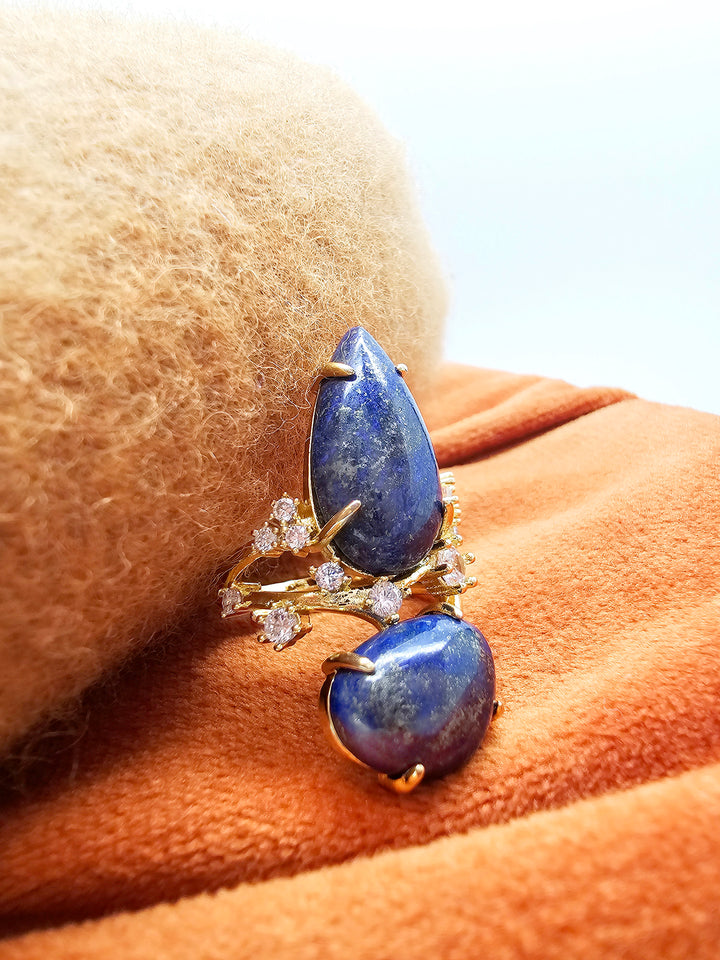 Lapis With Zircon Statement Cocktail Ring SR005