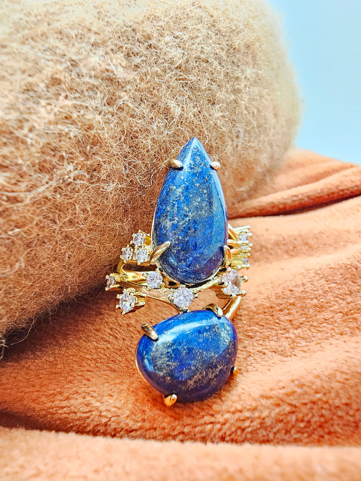 Lapis With Zircon Statement Cocktail Ring SR005