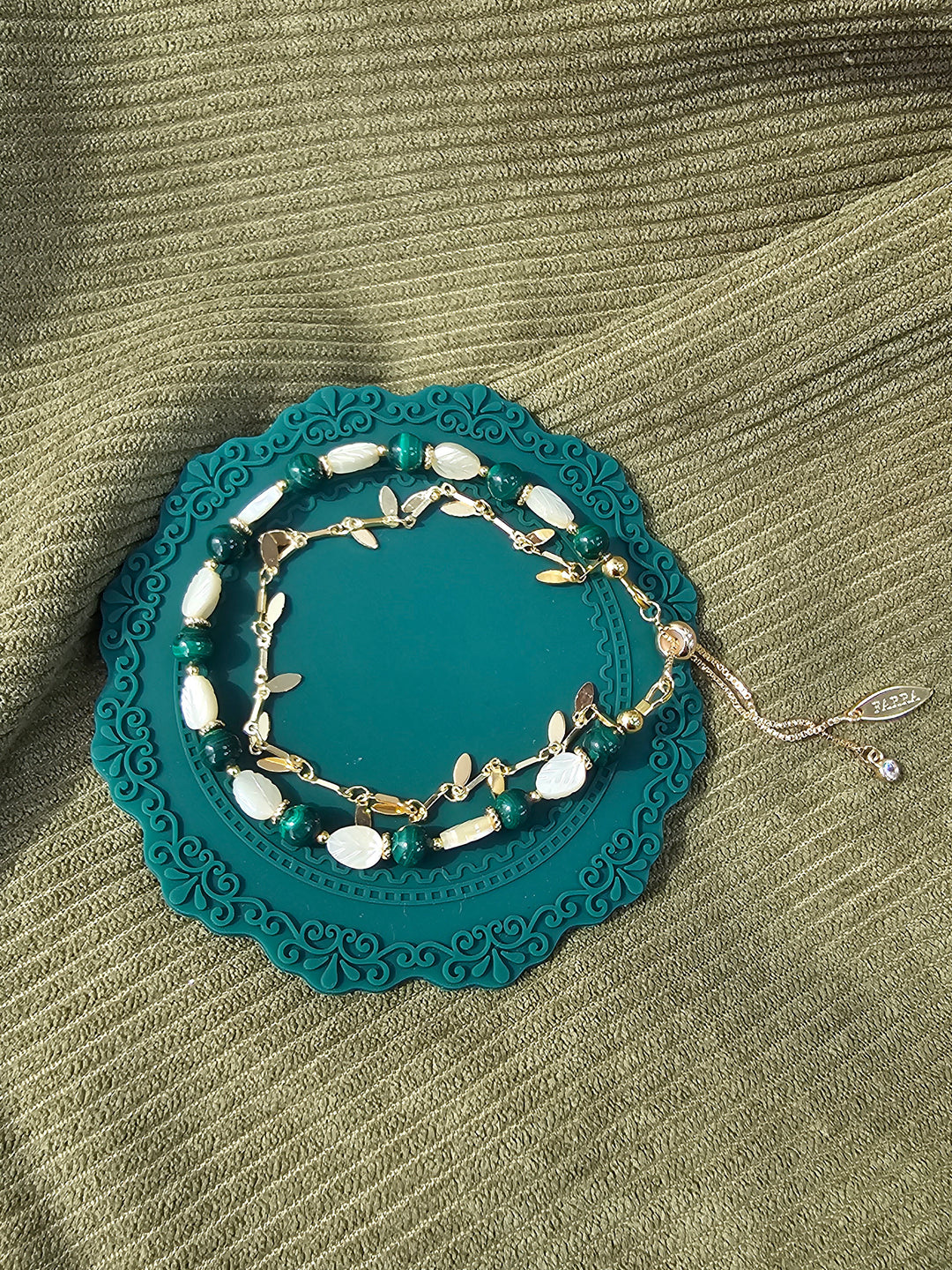 Boho Chic Malachite With Shell Leaves Layered Bracelet SB015