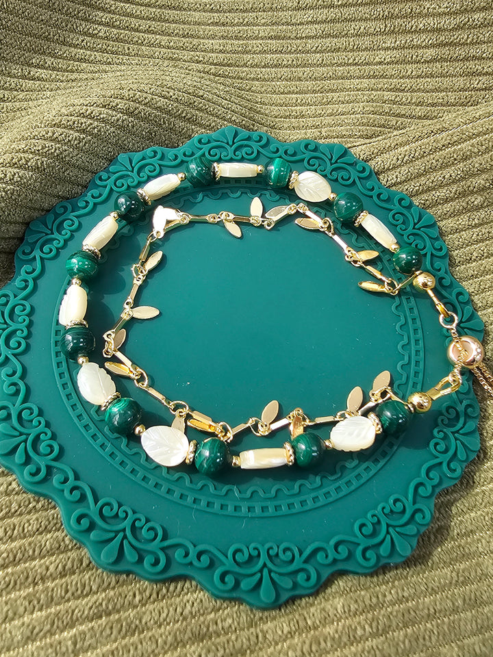 Boho Chic Malachite With Shell Leaves Layered Bracelet SB015