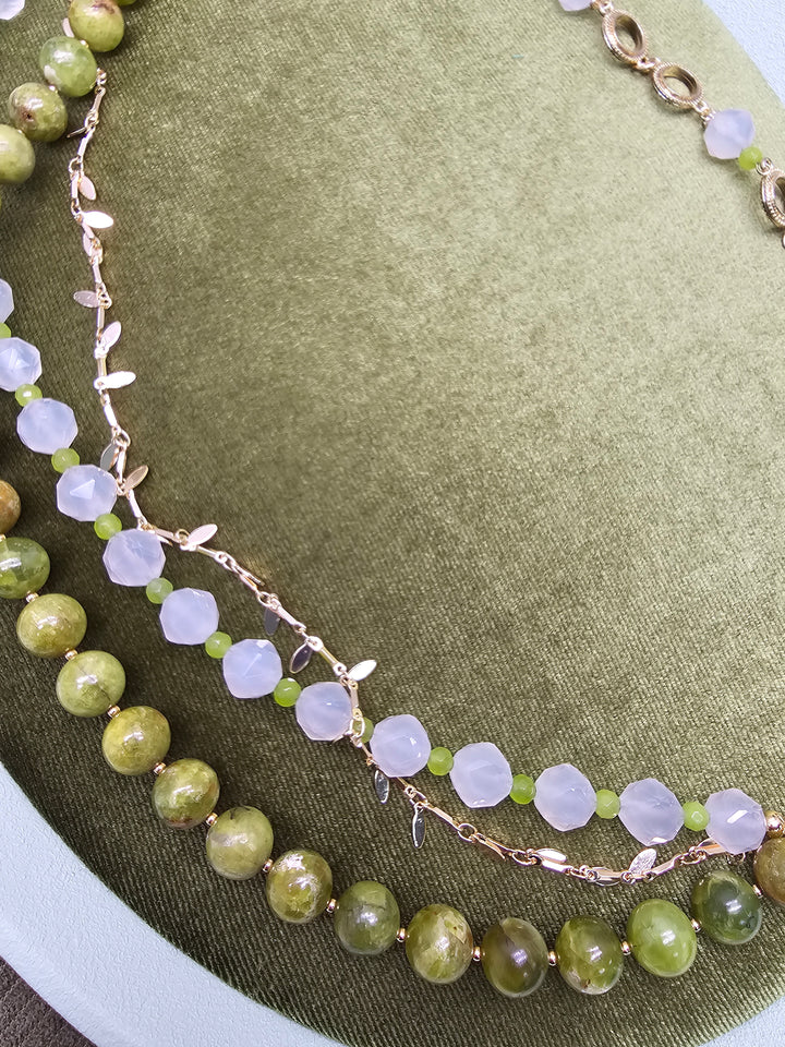 Green Opal With White Agate Layered Necklace SN030