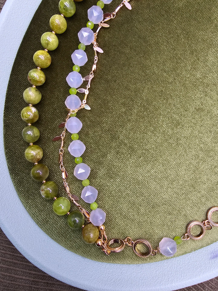 Green Opal With White Agate Layered Necklace SN030