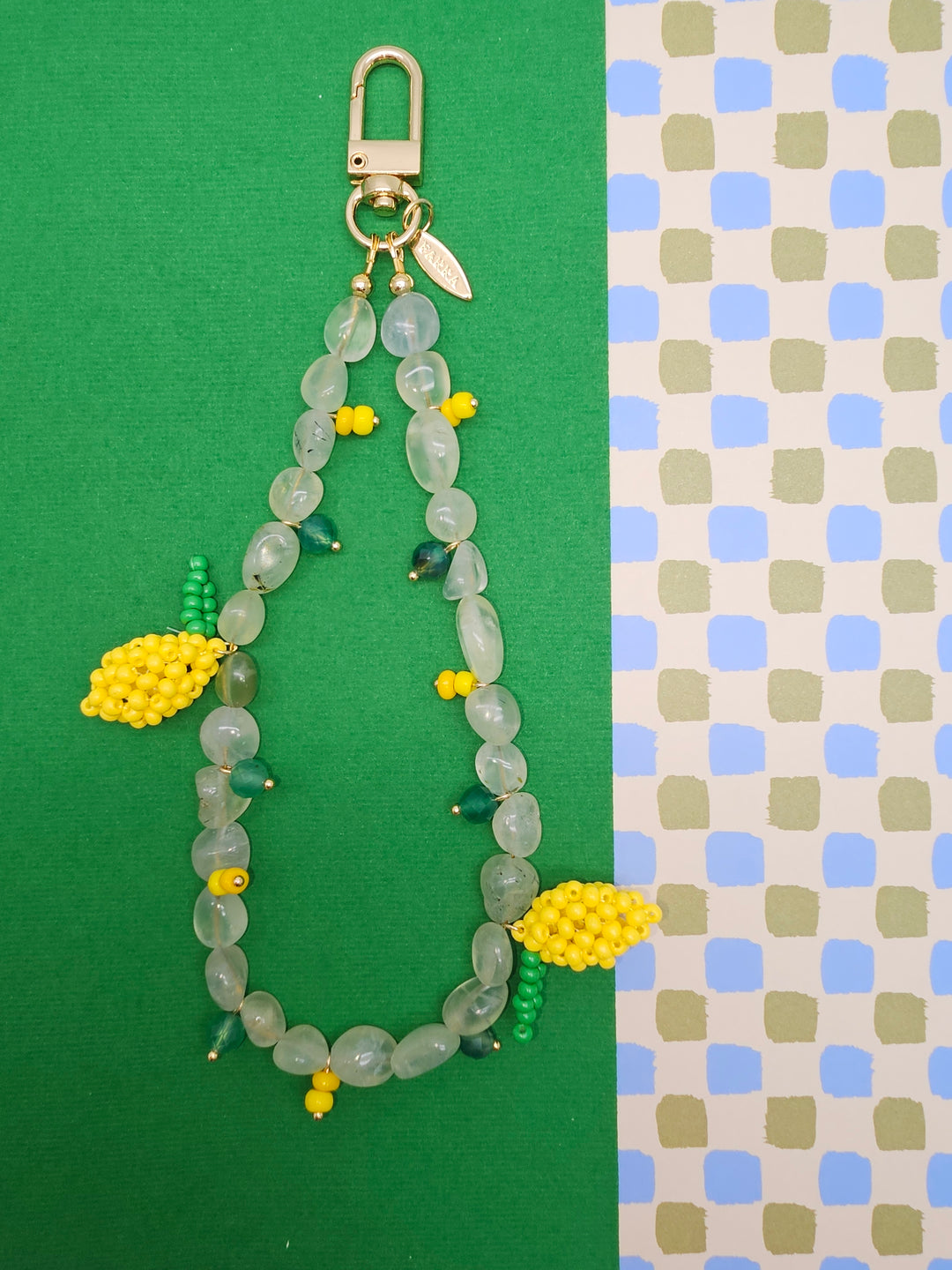 Handcrafted Lemon Charm With Natural Prehnite Phone Strap / Bag Charm PC129