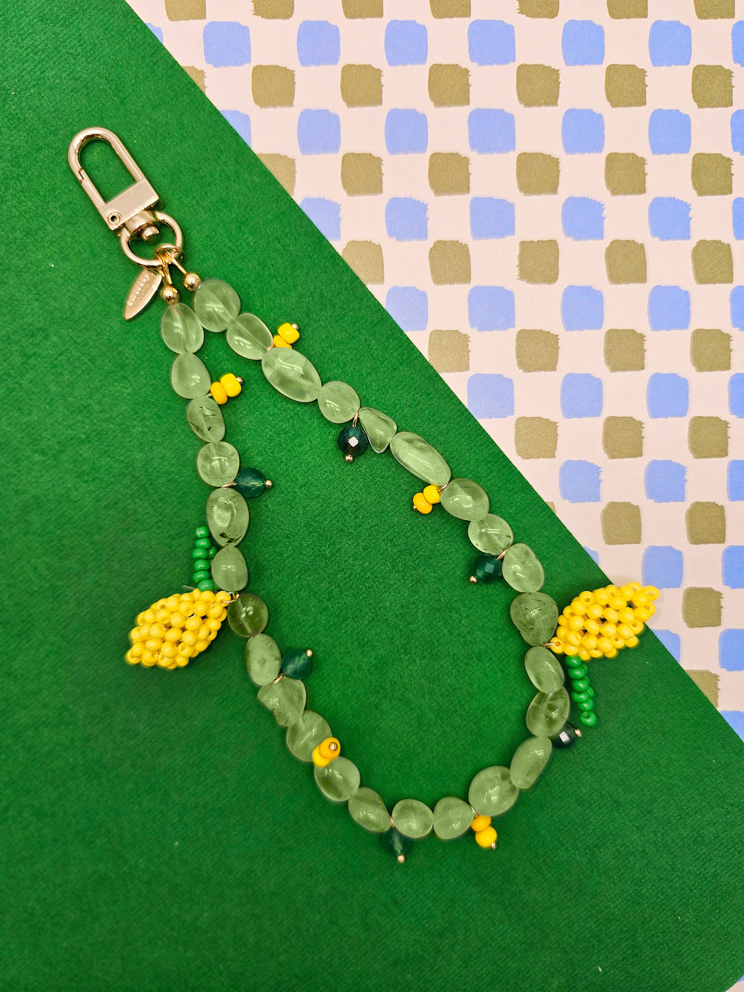 Handcrafted Lemon Charm With Natural Prehnite Phone Strap / Bag Charm PC129