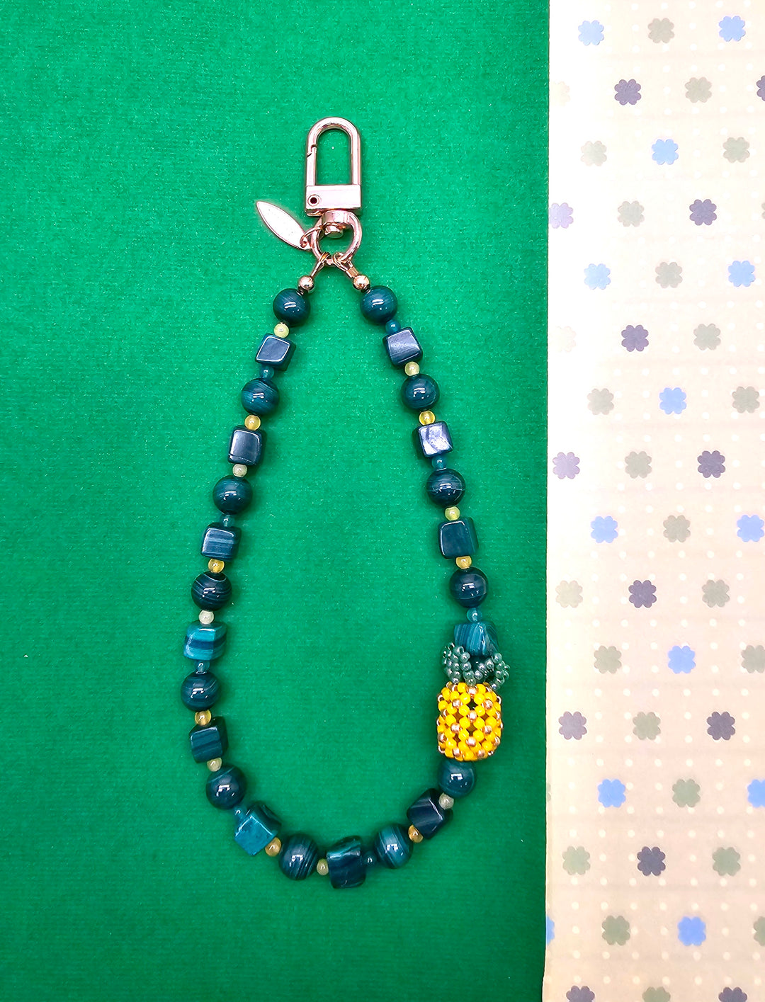 Handcrafted Pineapple Natural Malachite Phone Strap PC124