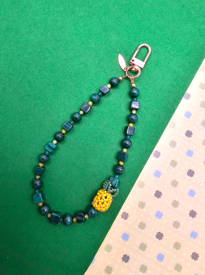 Handcrafted Pineapple Natural Malachite Phone Strap PC124