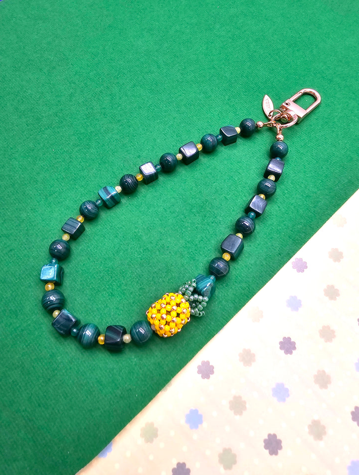 Handcrafted Pineapple Natural Malachite Phone Strap PC124