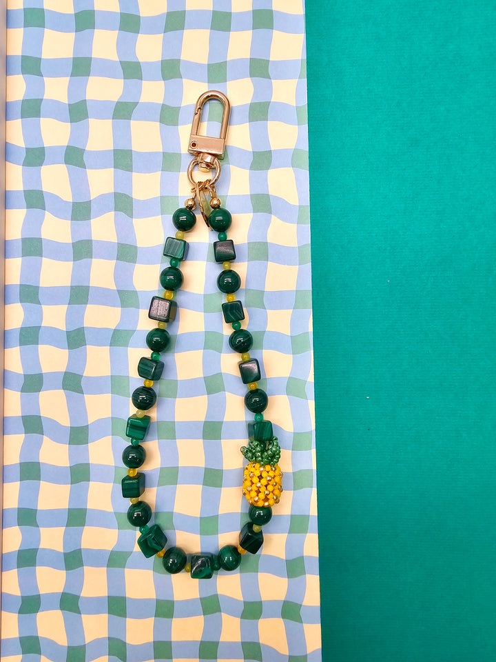 Handcrafted Pineapple Natural Malachite Phone Strap PC124