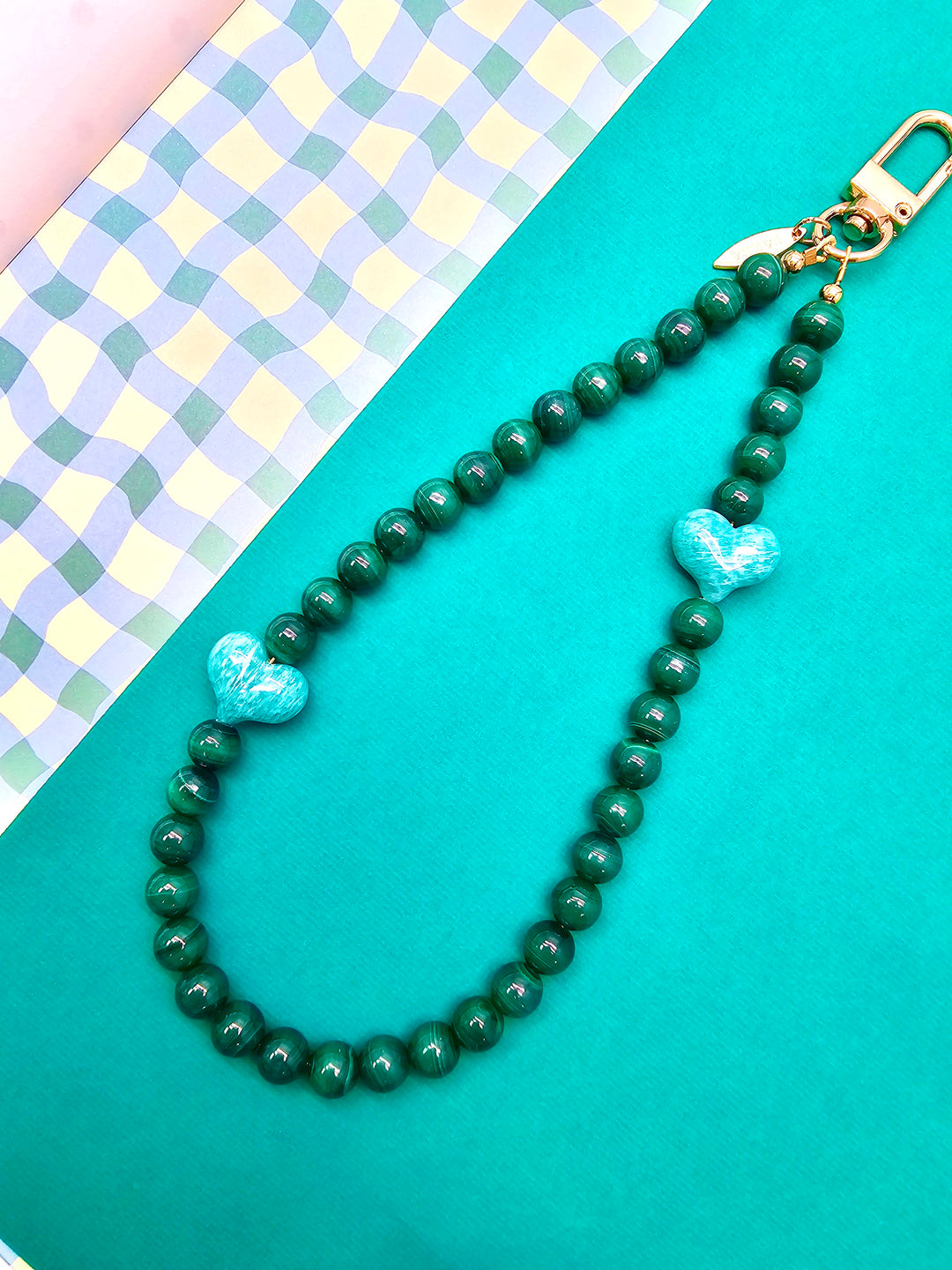 Malachite With Amazonite Heart Phone Strap PC120
