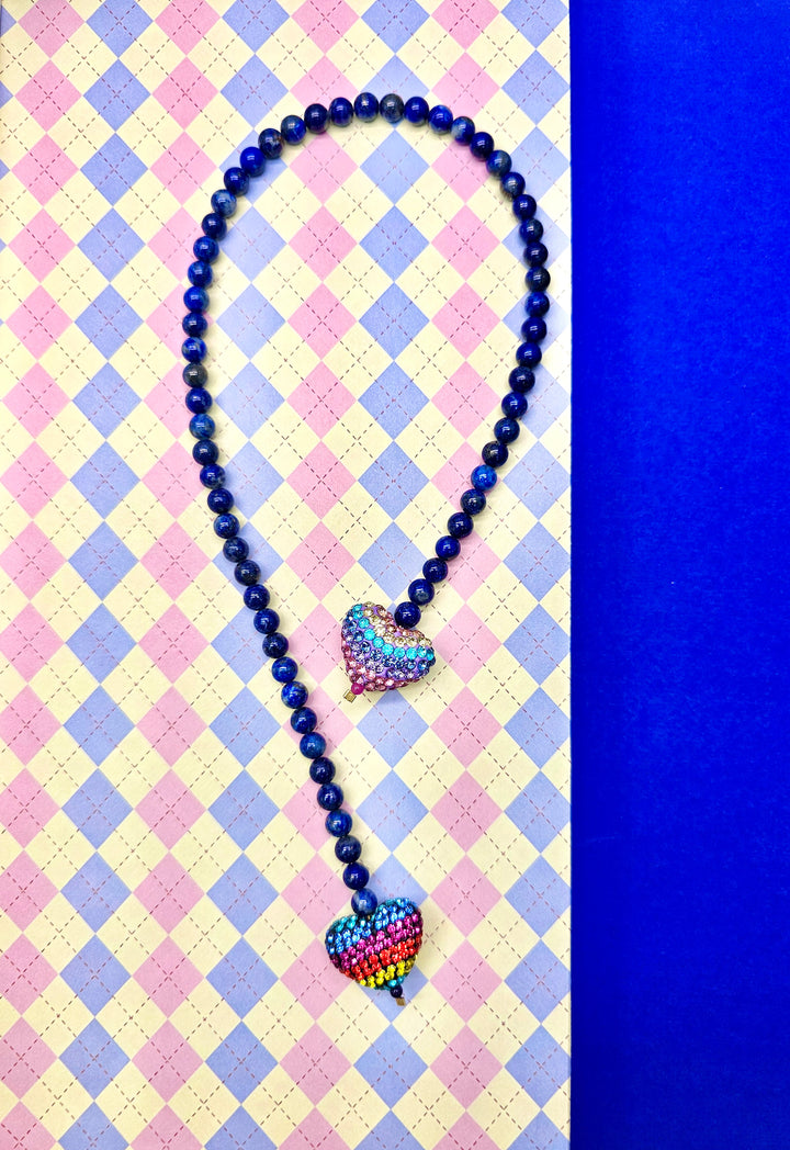 Lapis Lazuli With Rhinestone Heart Open-Ended Versatile Handbag Charm PC117