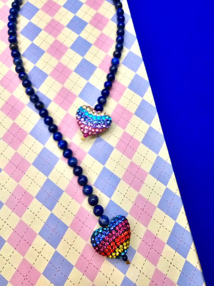 Lapis Lazuli With Rhinestone Heart Open-Ended Versatile Handbag Charm PC117
