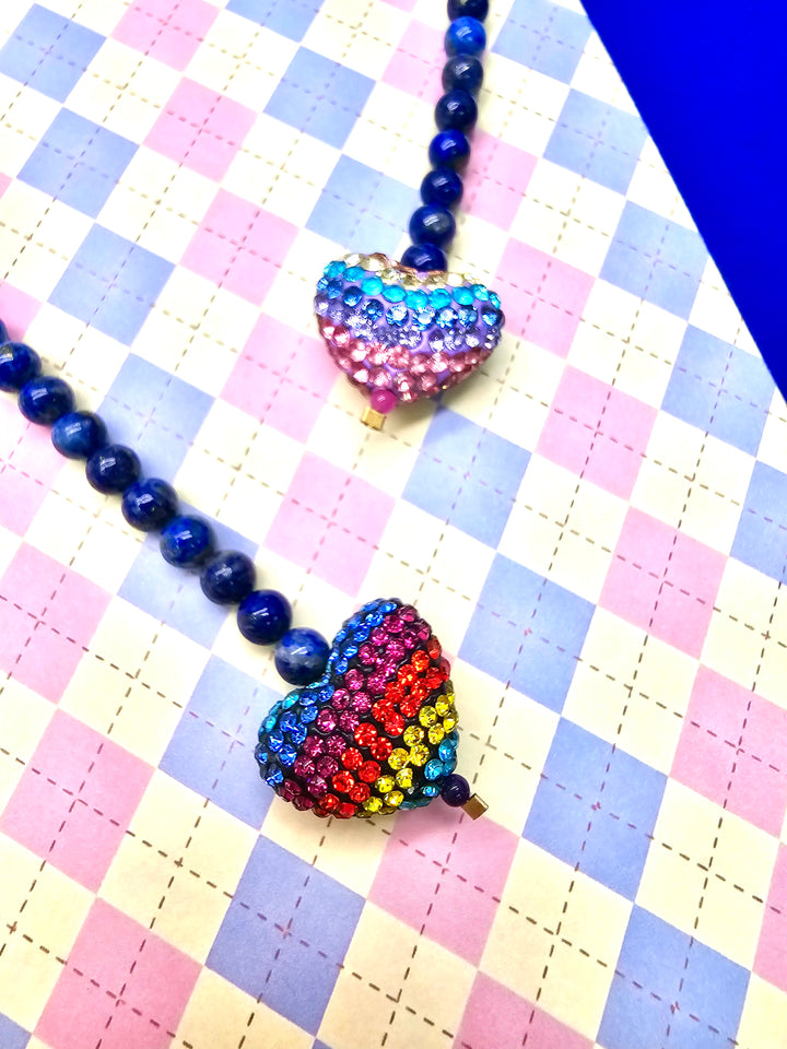 Lapis Lazuli With Rhinestone Heart Open-Ended Versatile Handbag Charm PC117