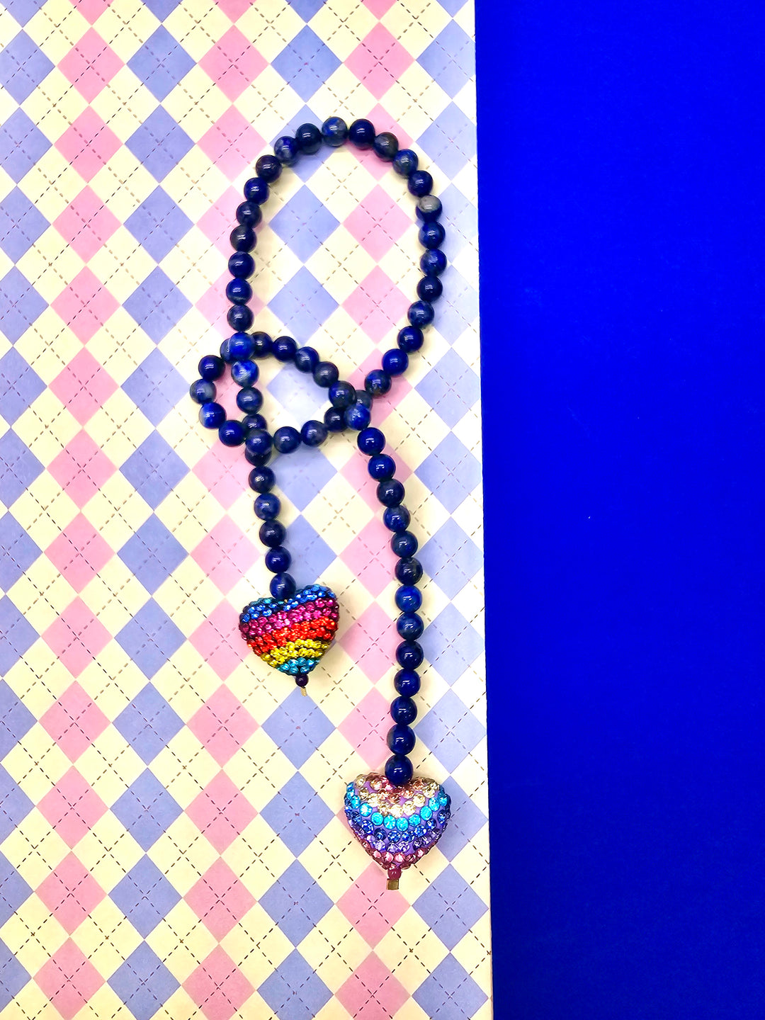 Lapis Lazuli With Rhinestone Heart Open-Ended Versatile Handbag Charm PC117