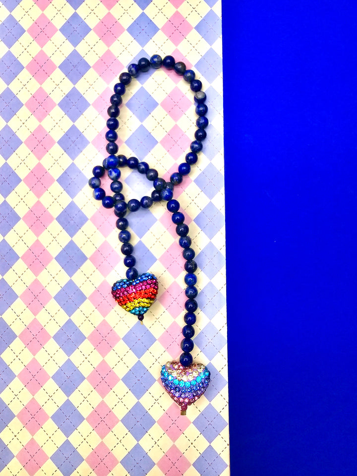 Lapis Lazuli With Rhinestone Heart Open-Ended Versatile Handbag Charm PC117