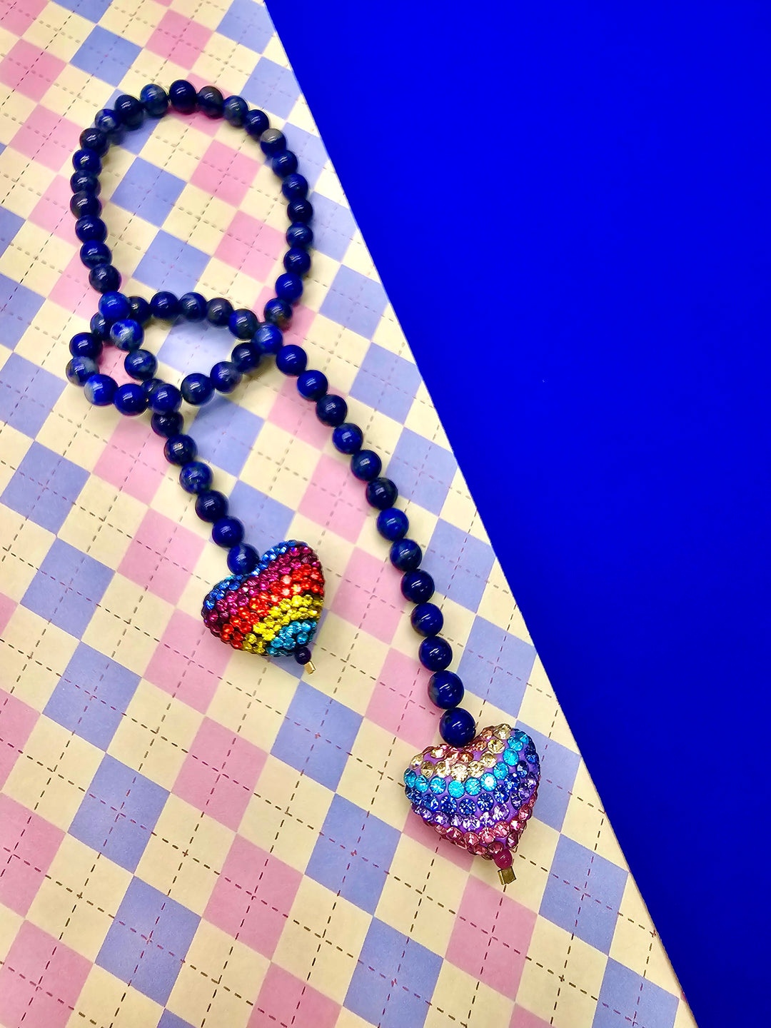 Lapis Lazuli With Rhinestone Heart Open-Ended Versatile Handbag Charm PC117