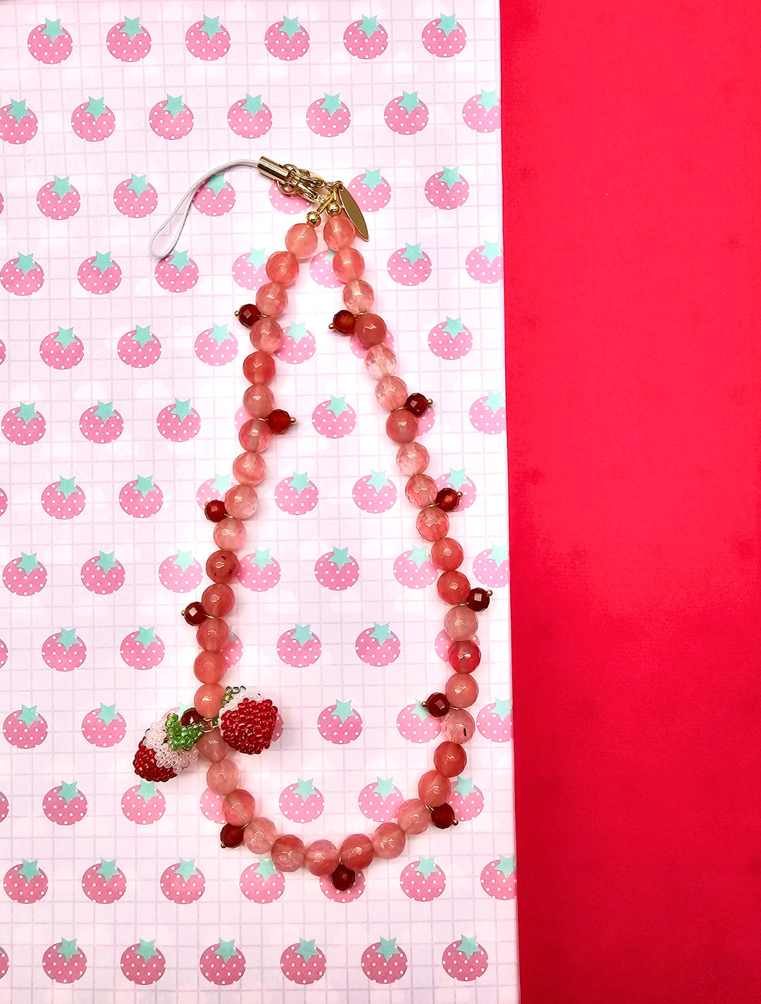 Handcrafted Strawberry Natural Watermelon Quartz Phone Strap PC133