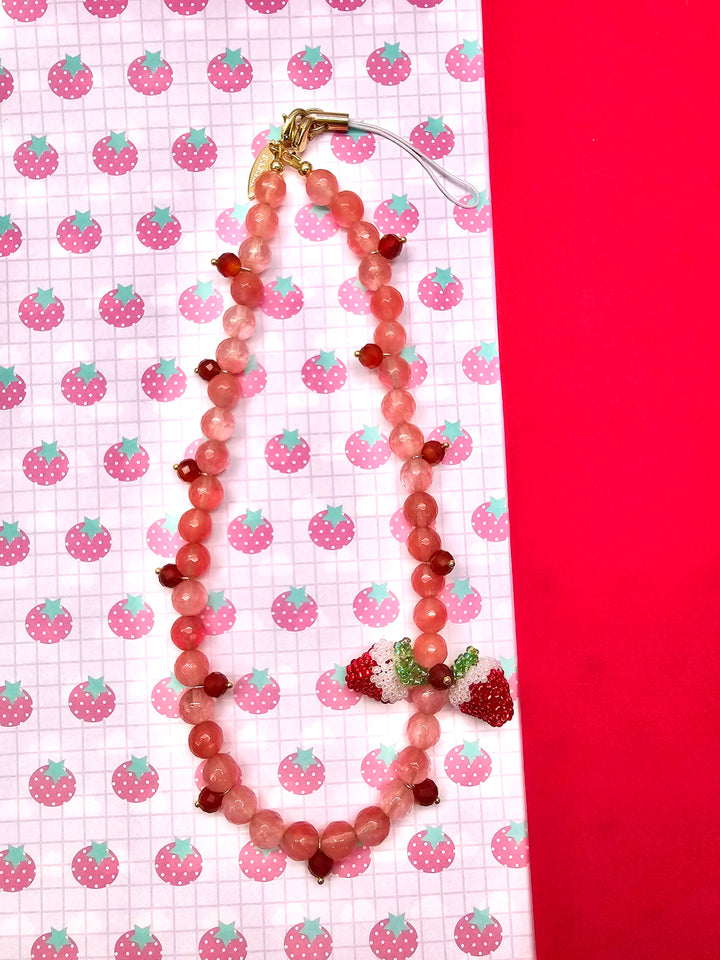 Handcrafted Strawberry Natural Watermelon Quartz Phone Strap PC133