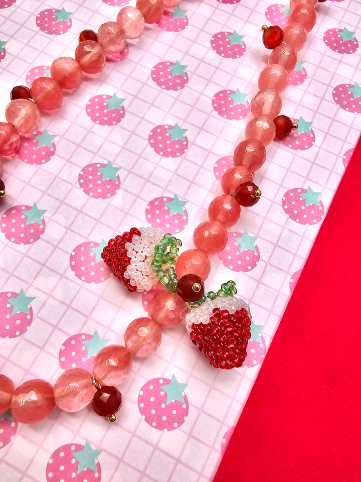 Handcrafted Strawberry Natural Watermelon Quartz Phone Strap PC133
