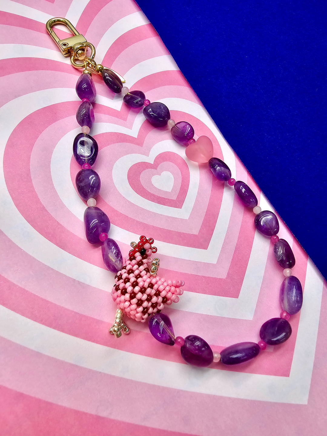 Handcrafted Chicken Amethyst Phone Strap PC122