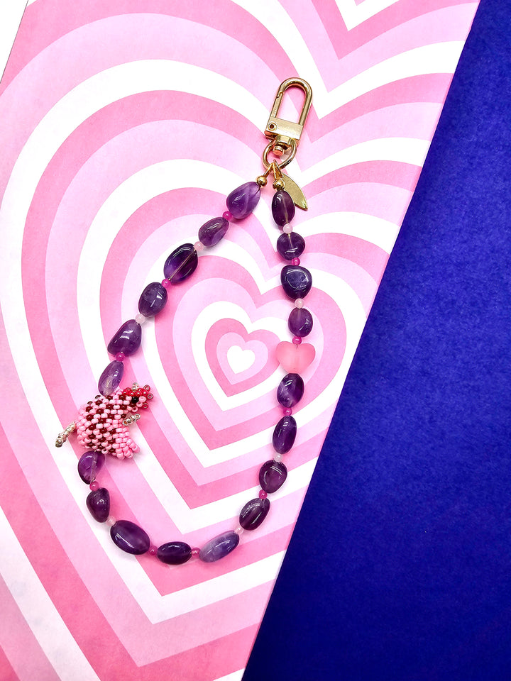 Handcrafted Chicken Amethyst Phone Strap PC122