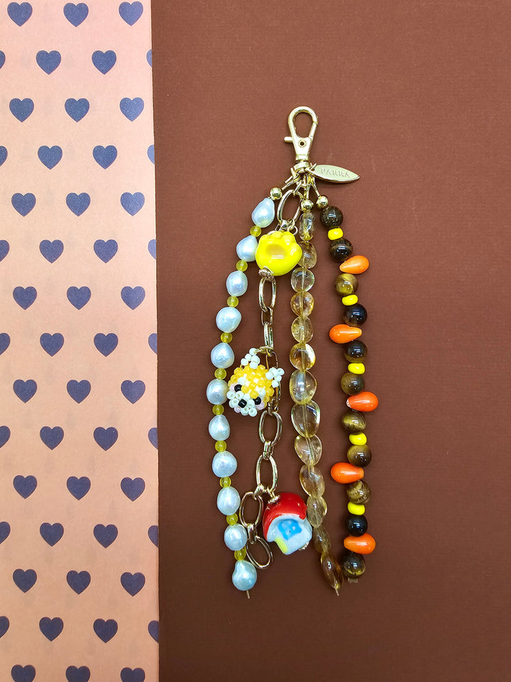 Doghouse Charm Gemstone And Pearls Tassel Phone Strap / Bag Charm PC106