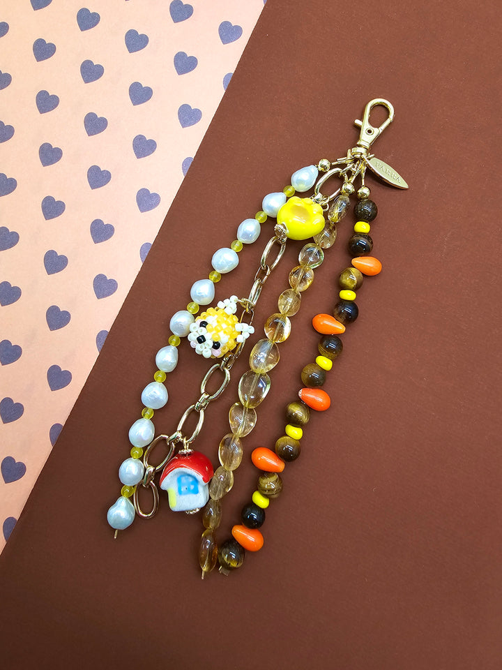 Doghouse Charm Gemstone And Pearls Tassel Phone Strap / Bag Charm PC106