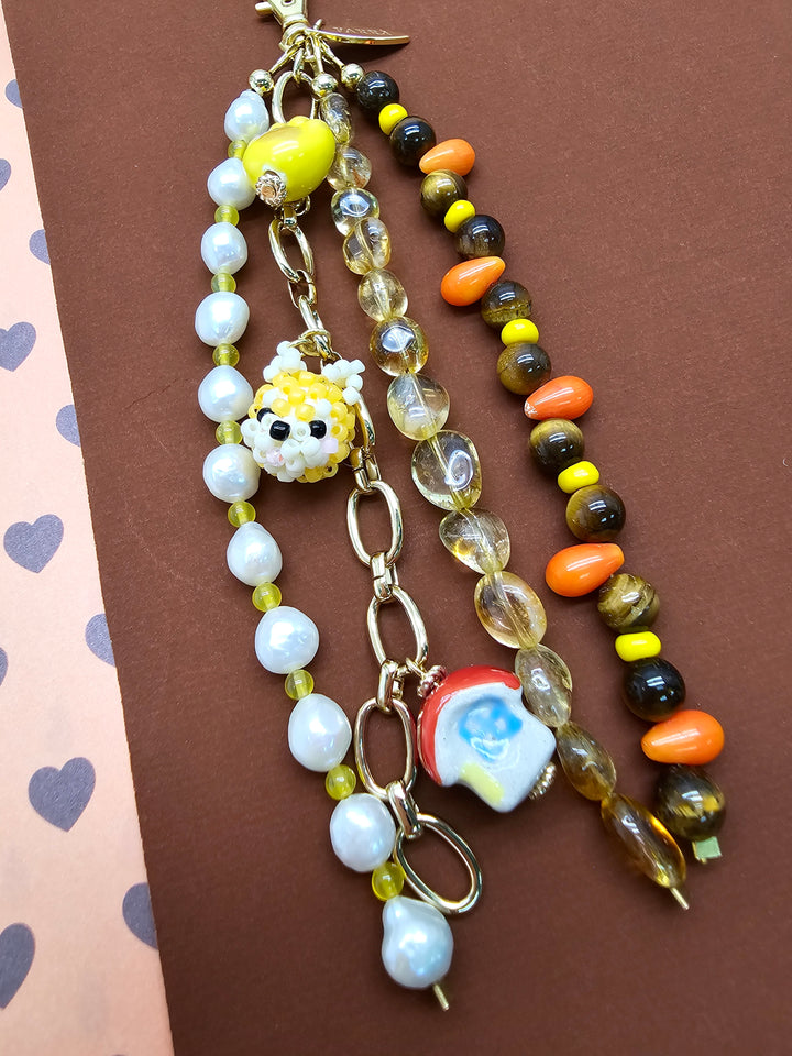 Doghouse Charm Gemstone And Pearls Tassel Phone Strap / Bag Charm PC106