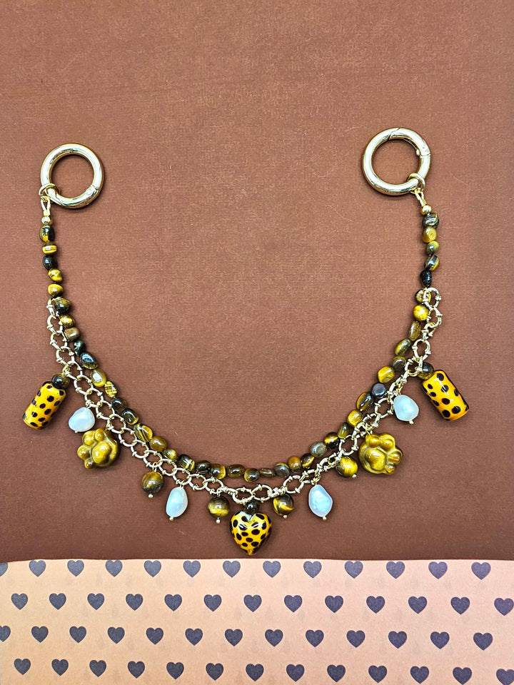 Leopard Print Tiger-Eye Stone And Pearls Layered Bag Charm PC113