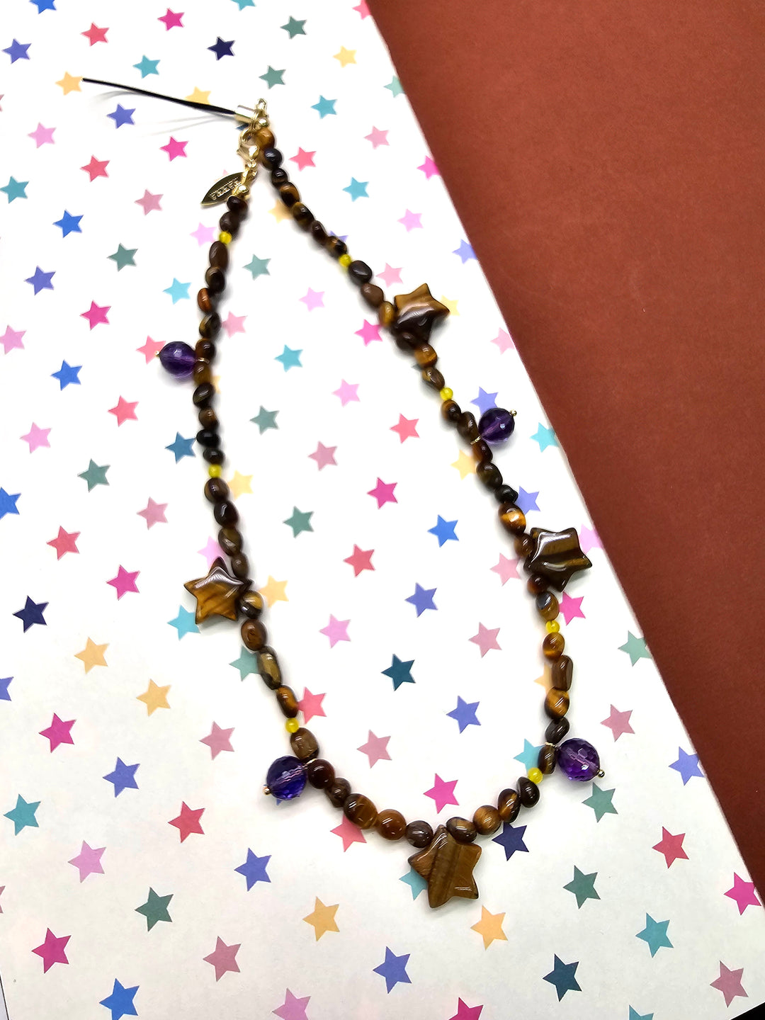 Tiger-Eye Stone Star & Purple Amethyst Phone Strap PC142