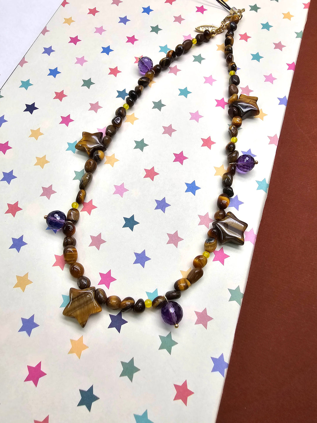 Tiger-Eye Stone Star & Purple Amethyst Phone Strap PC142