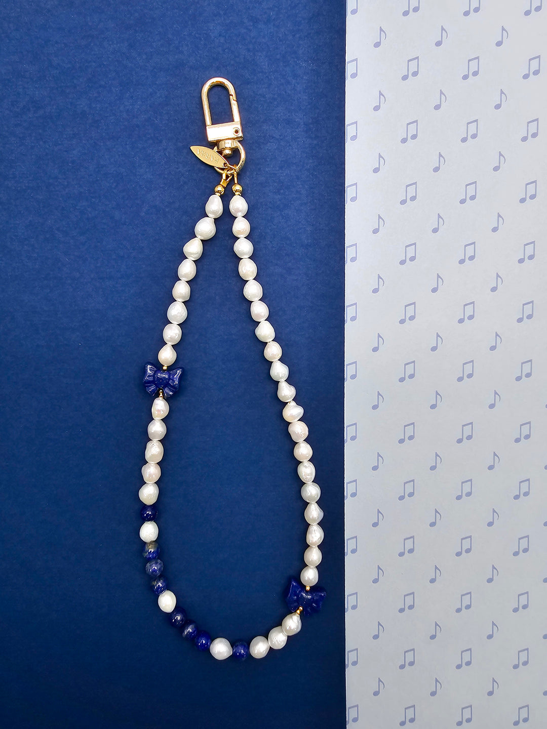 Freshwater Pearl With Lapis Bow Phone Strap PC147
