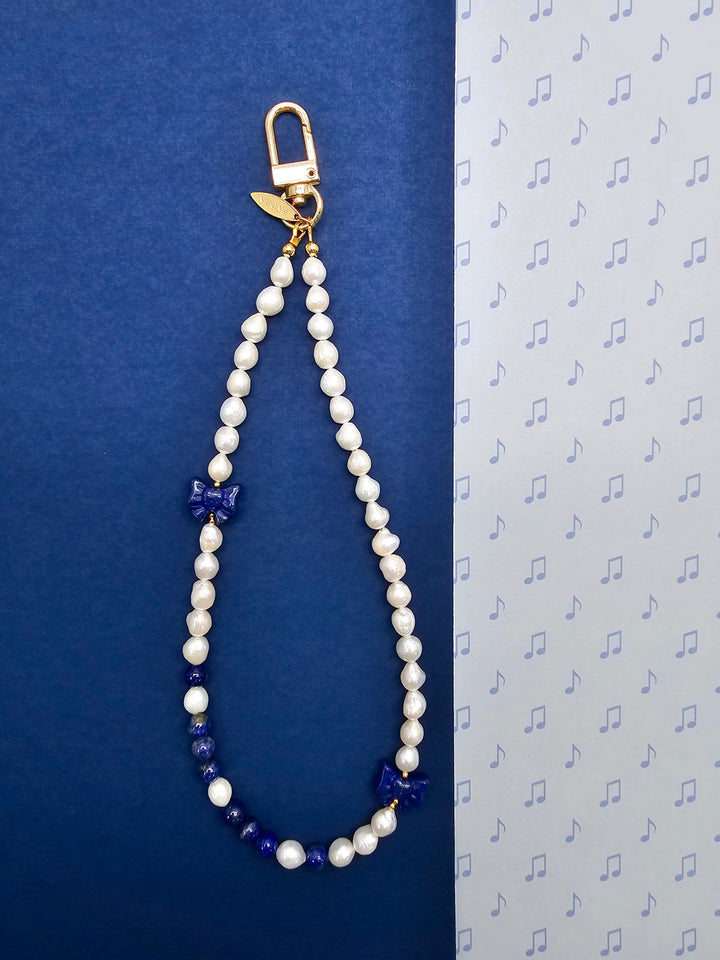Freshwater Pearl With Lapis Bow Phone Strap PC147