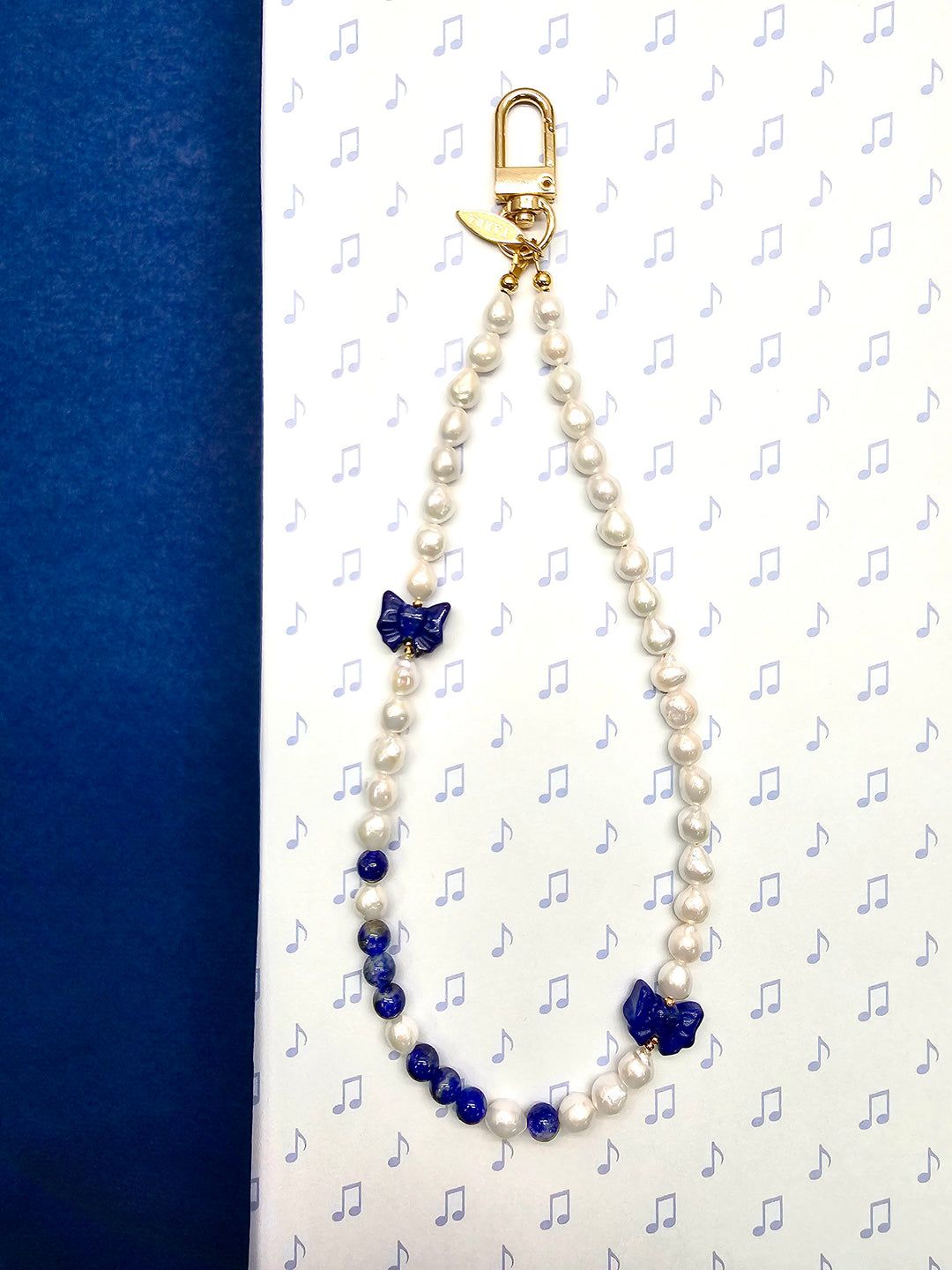Freshwater Pearl With Lapis Bow Phone Strap PC147