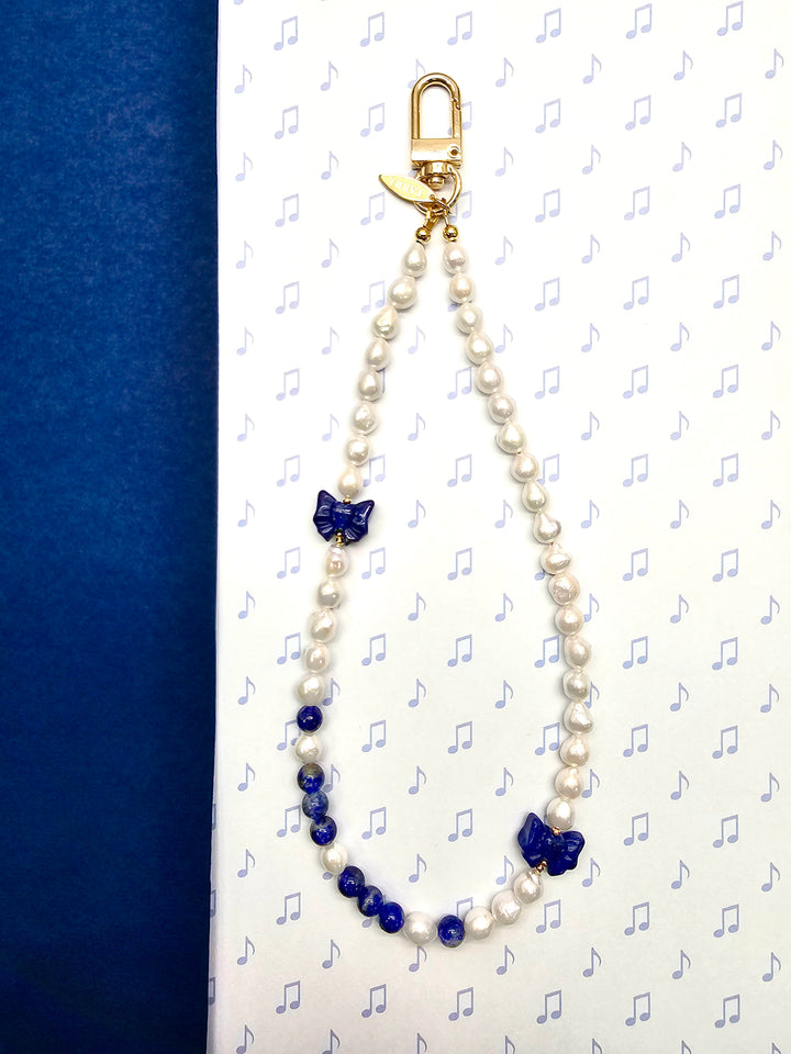 Freshwater Pearl With Lapis Bow Phone Strap PC147