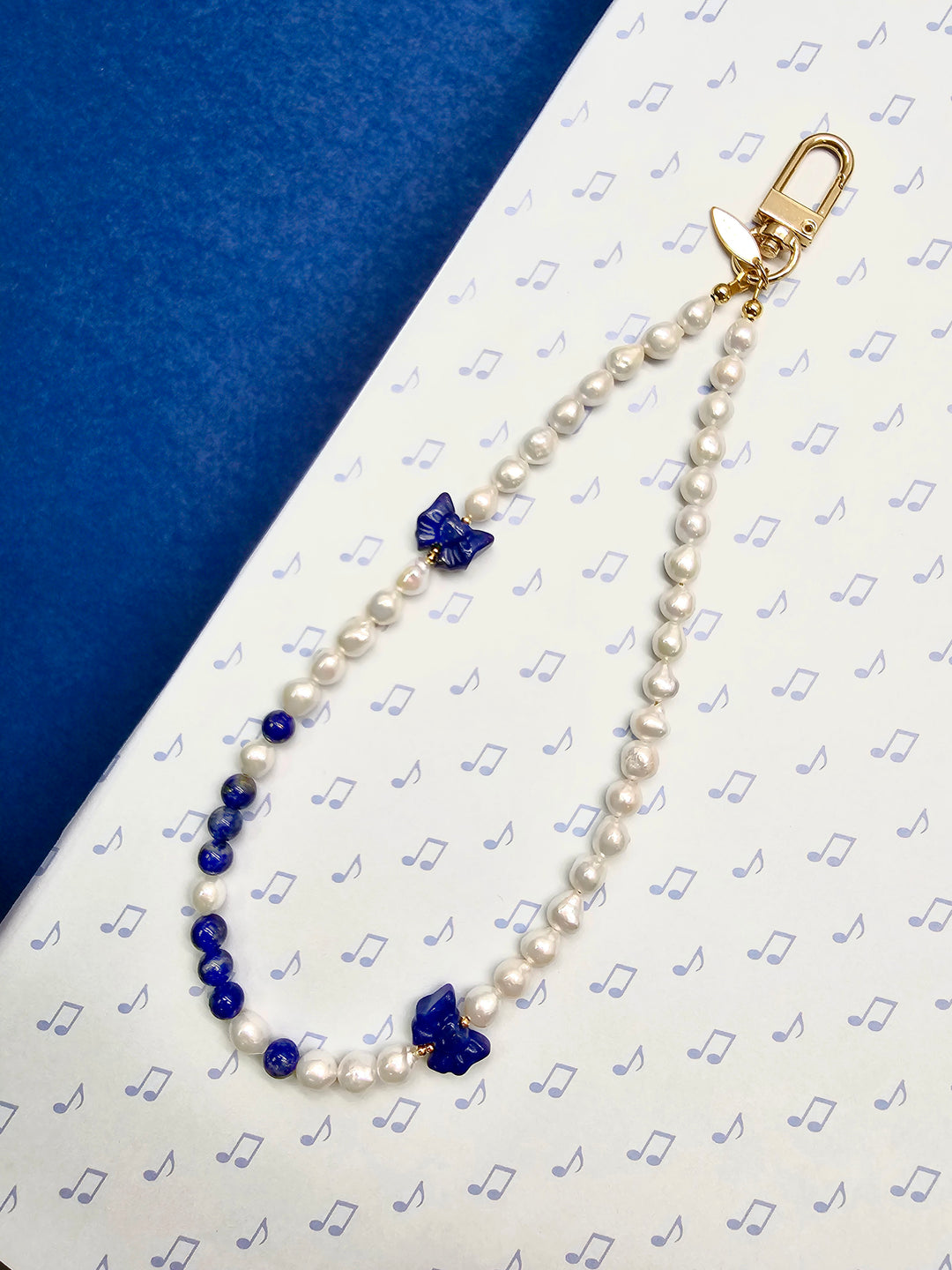 Freshwater Pearl With Lapis Bow Phone Strap PC147
