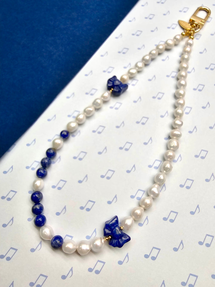 Freshwater Pearl With Lapis Bow Phone Strap PC147