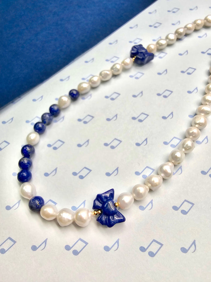 Freshwater Pearl With Lapis Bow Phone Strap PC147