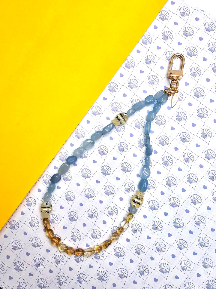 Ocean Inspired Citrine And Aquamarine With Fish Phone Strap PC128