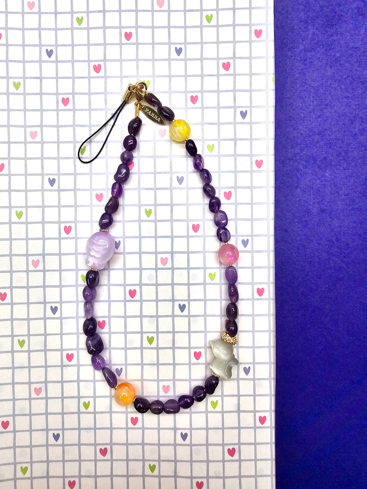UV Color-Changing Cat & Fish Amethyst Phone Strap PC125
