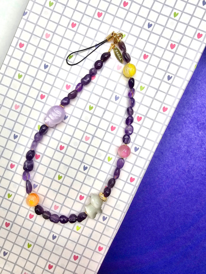 UV Color-Changing Cat & Fish Amethyst Phone Strap PC125